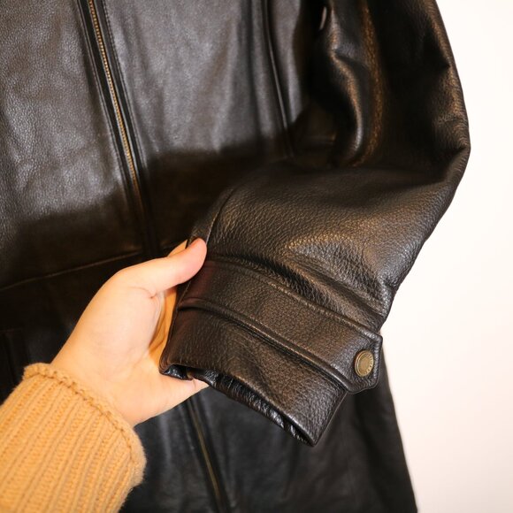 Eddie Bauer Y2K Vintage Genuine Leather Long Leather Jacket Womens Small Black - Picture 6 of 7